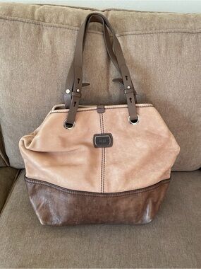 UGG Two-Tone Brown & Tan Leather Shoulder Tote